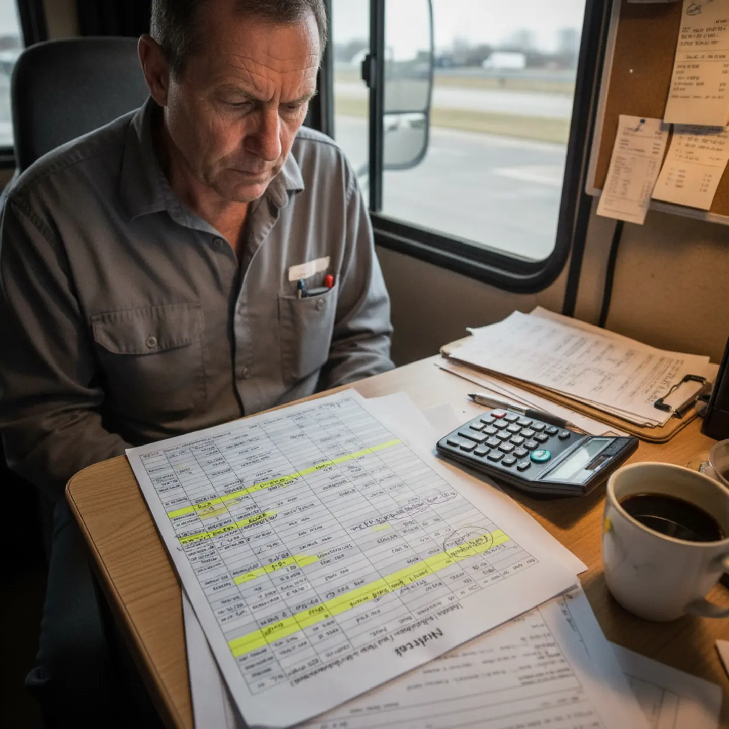 Fleet owner analyzing weekly cost structure and fuel expenses for frac sand hauling